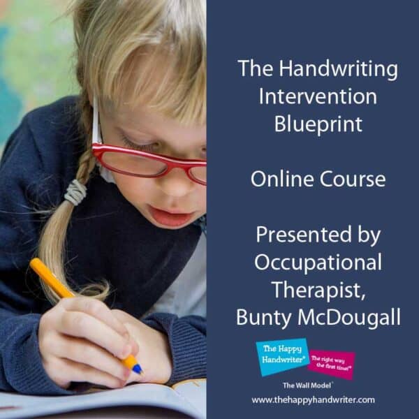 The Handwriting Intervention Blueprint is a course on handwriting legibility, speed, endurance and automaticity. Presented by occupational therapist Bunty McDougall, it is for parents, teachers and occupational therapists.